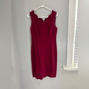 Talbots Knit Ponte Sheath Dress with Scalloped V-Neck Sleeveless Burgundy Wine 4
